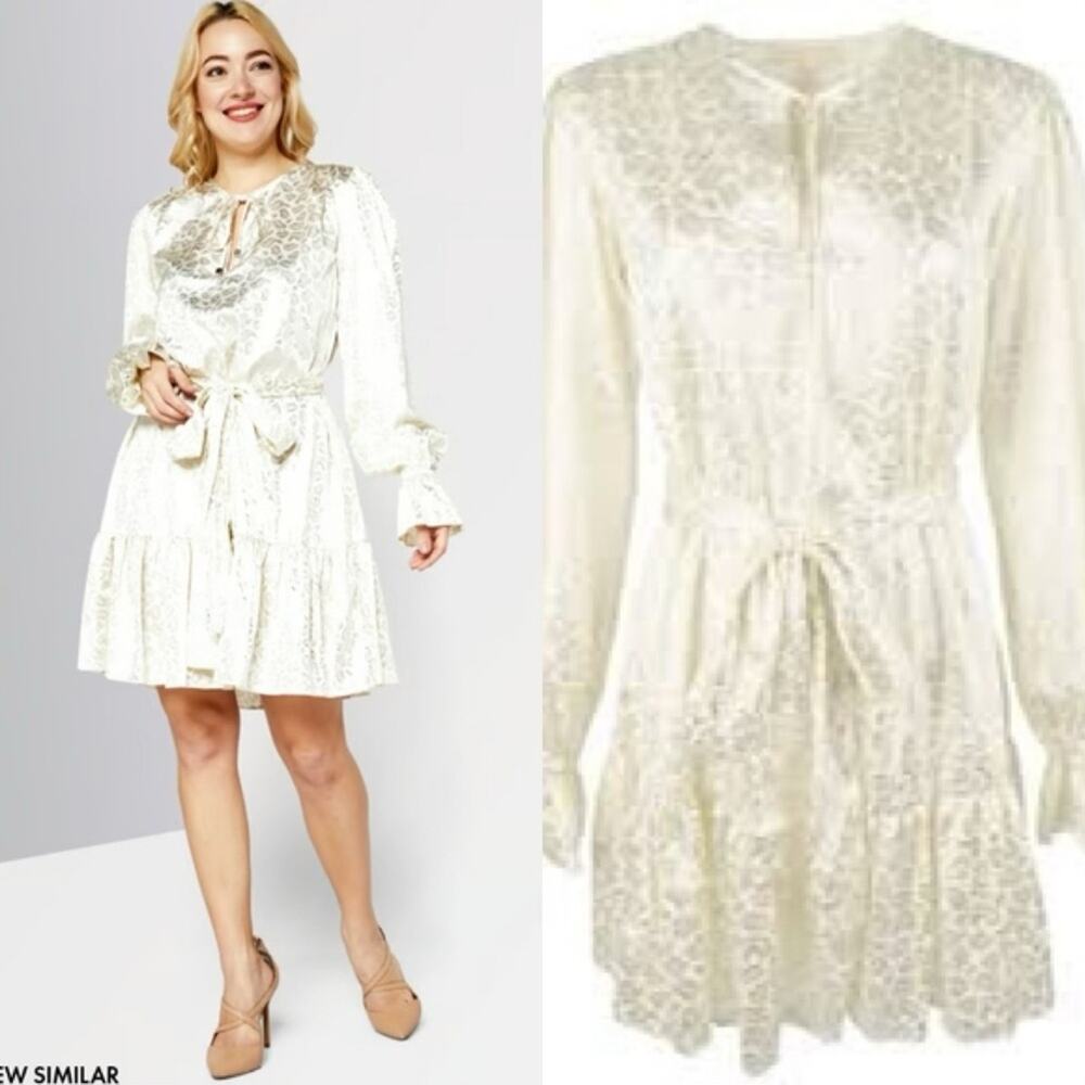 NWT $180 Michael Kors Women's Foil Paisley Print V-Neck Tie Tiered Dress